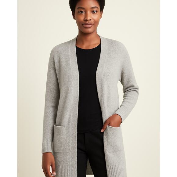 Cream Sweaters - Tan Cream Cardigan Womens Longline Medium Open Front Softcore Pockets Cream